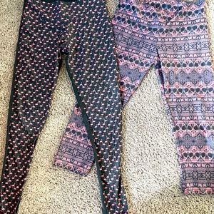 TWO ONZIE Barre Pilates Yoga Leggings Black w Skulls/Flamingo Cropped Sz S/M